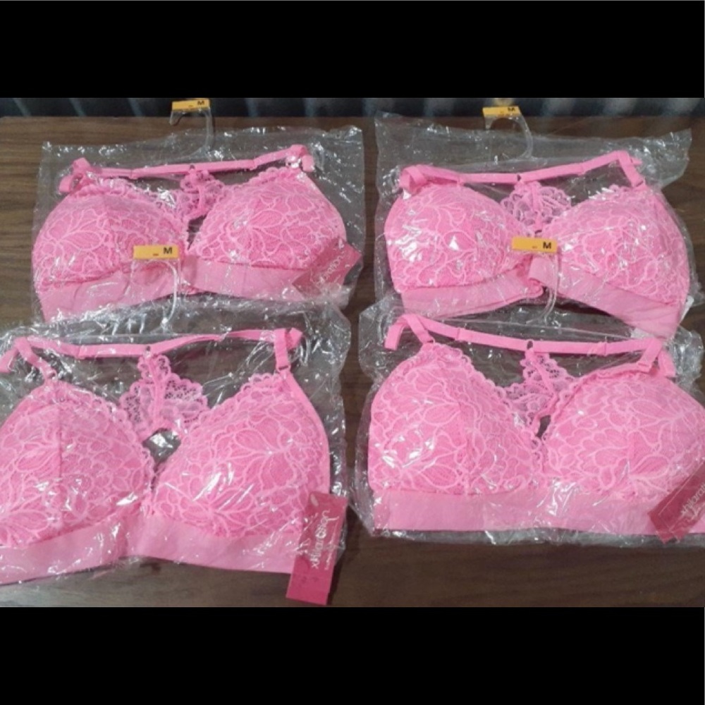 Xhilaration Women's Banded Lace Bralette Lightly Padded Hot Pink Size Medium